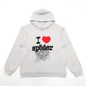 Sp5der "I Love Sp5der" Gray Hoodie Unisex Streetwear